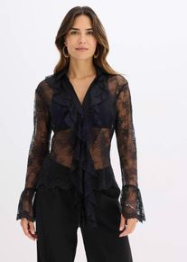 Transparente Bluse mit Spitze, schwarz, Größe 38, bonprix