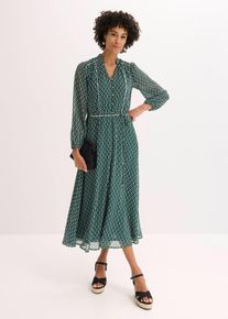 Chiffonkleid mit Kontrast-Pipings, schwarz, Gr&ouml;&szlig;e 54, bonprix