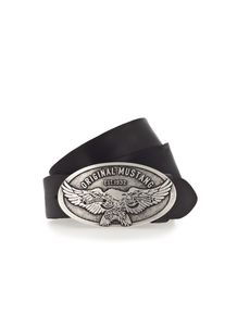 Mustang Koppelriem Grote ovale sluiting met gestileerde adelaar, 4 cm heren riemen maat 105 zwart