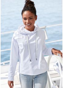 ELBSAND Hoodie ELGIN met logo-borduurwerk, losse hoodie van elastische katoen dames truien met capuchon maat L wit