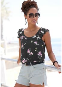 Vivance Shirt met ronde hals met speelse volants van zacht jersey, zomers dames shirts met ronde hals maat 32/34 zwart