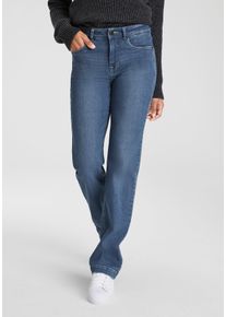 Arizona Rechte jeans wijde pasvorm, used-look-wassing, hoge taille dames straight jeans maat 34 blauw