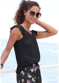 Vivance Shirt met ronde hals met speelse volants van zacht jersey, zomers dames shirts met ronde hals maat 32/34 zwart