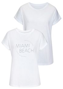 Vivance T-shirt Met modieuze frontprint in een zachte katoenkwaliteit (Set van 2) dames t-shirts maat 32/34 wit