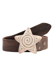 RETTUNGSRING by showroom 019° RETTUNGSRING by showroom 019° Leren riem met gesp in sterontwerp dames brede riemen maat 100 bruin