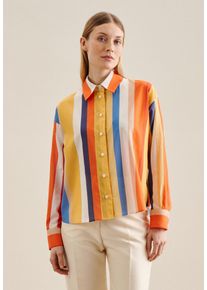Seidensticker Overhemdblouse Zwarte roos Lange mouwen kraag print dames lange blouses maat XS (34) blauw