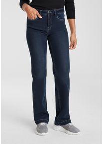 Arizona Rechte jeans wijde pasvorm, used-look-wassing, hoge taille dames straight jeans maat 100 blauw