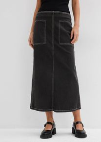 bonprix Spódnica dżinsowa, mid waist, midi, szary, 52