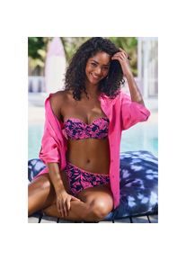 Venice Beach , Bügel-Bandeau-Bikini »Kensi«, mit kontrasfarbener Häkelkante , marine-pink bedruckt , Cup E , 34 -Cup E , 34 , Kontrastfarbige...