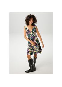 Aniston CASUAL , Sommerkleid, mit malerischem Blumendruck - jedes Teil ein Unikat , schwarz-gelb-lila-dunkelgrün-rosa-wollweiß-hellgrün , N-Gr , 36...
