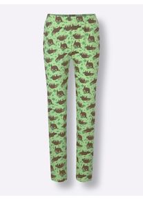 wäschepur Dames Pyjama's in ecru/appelgroen bedrukt + resedagroen/ecru bedrukt ,maat 36/38, Witt, 100% Katoen