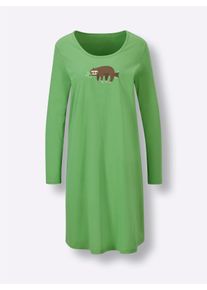 wäschepur Dames Slaapshirts in ecru + appelgroen ,maat 36/38, Witt, 100% Katoen
