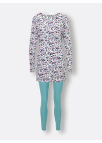 wäschepur Dames Pyjama in ecru/oceaan bedrukt ,maat 36/38, Witt, 50% Katoen, 50% Viscose. Onderkleding: 48% Katoen, 47% Viscose, 5% Elastan