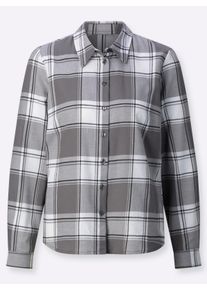 Damen Flanellbluse in Karo-Muster in grau-wei&szlig;-kariert ,Gr&ouml;&szlig;e 50, WITT, 100% Baumwolle
