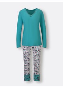 wäschepur Dames Pyjama in oceaan/ecru bedrukt ,maat 36/38, Witt, 50% Katoen, 50% Viscose