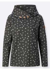 Damen Rollkragenshirt mit Schneeflocken bedruckt in graphit-weiß-bedruckt ,Größe 44, WITT, 100% Baumwolle