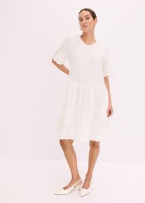 bonprix Femei Rochie din muselină, cu broderie perforată, alb, 42