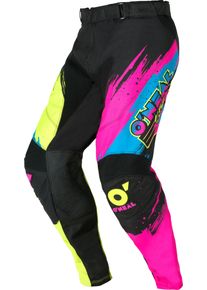 O Neal ONeal Mayhem Reseda S26, pantalon en textile , couleur: Noir/Jaune N&eacute;on/Fuchsia/Bleu Clair , taille: 28