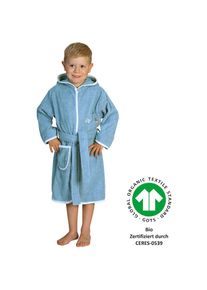 Wörner Wörner , Kinderbademantel »Dinofamilie«, (1 St.), GOTS, Biobaumwolle, mit Stickerei, Kapuze, Tasche, Dinosaurier , stahlblau , 74/80