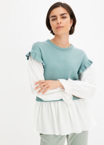 bonprix Sweter z koszulową wstawką, niebieski, 52/54