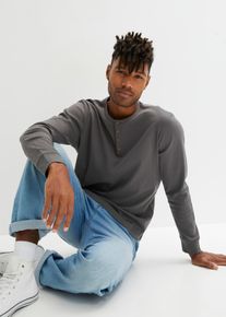 bonprix Hosszú ujjú Henley póló, szürke, 48/50 (M)