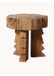 HKliving Taburete artesanal de madera de teca Carved Marrón Madera, Madera maciza Ø 40 x Al 40 cm