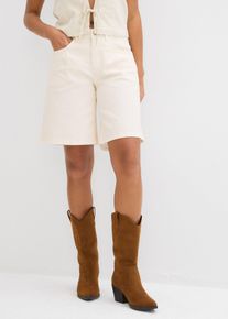 bonprix Bermudy dżinsowe mid waist, beżowy, 40
