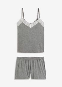 bonprix Mujer, Pijama corto con encaje fino, gris, 52/54