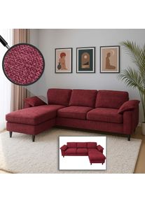 Sofa-Garnitur HWC-O71, Couch Ecksofa L-Form, Liegefläche links/rechts, Stoff (320 g/m²) Holz 84x229x140cm ~ bordeaux