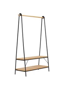 CARRYHOME Garderobenständer , Schwarz, Kieferfarben , Holz, Metall , Kiefer , vollmassiv , 111.5x170x45 cm , Schuhablage, standfeste Füße,