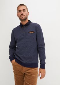Sweatshirt med pikékrage i ekologisk bomull - blå - storlek 56/58 (XL) - bonprix