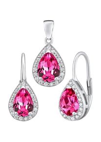 Silvego, Schmuck Set, Silver jewelry set MONACO earrings and pendant with synthetic ruby LPS0341R, Silber, (925 Sterling Silber)