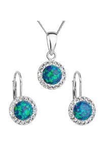 Evolution Group, Schmuck Set, - Glittering jewelry set with Preciosa crystals 39160.1 & green s.opal (earrings., Grün