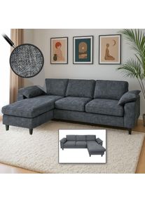 Sofa-Garnitur HWC-O71, Couch Sofa Ecksofa L-Form, Liegefläche links/rechts, Stoff/Textil Holz 84x229x140cm ~ dunkelgrau