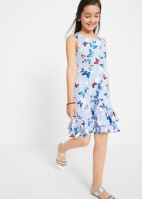 bonprix Rochie de jerse din bumbac organic 100% cu volane, albastru, 164/170