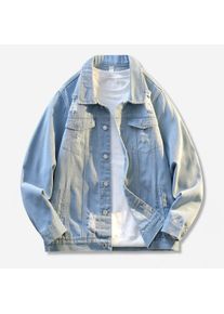 2025 Autumn Ripped Hole Vintage Men's Denim Jackets Washed Distressed Y2K Fashion Light Blue Black Turn-down Collar Jean Clothes