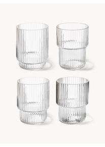 ferm LIVING Vasos de agua soplados con textura acanalada Ripple, 4 uds. Transparente Vidrio Ø 5 x Al 6 cm, 60 ml