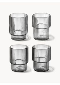 ferm LIVING Vasos de agua soplados con relieves Ripple, 4 uds. Gris Vidrio Ø 5 x Al 6 cm, 60 ml