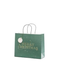 partydeco Geschenktüte Merry Christmas, flaschengrün, 32,5x26,5x11,5cm (10er Multipack)