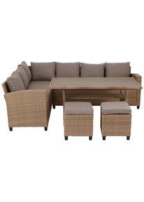 Ambia Garden Dining-Loungeset , Hellbraun , Kunststoff, Textil , Füllung: Schaumstoff,Schaumstoff , L-Form, links montierbar , 236x179 cm ,