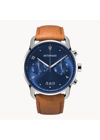 deTomaso Men's Watch - Silver Dark Blue - Chronograph, case made of surgical steel, sapphire-hardened mineral glass, Leather Strap, 42mm diameter, Japanese