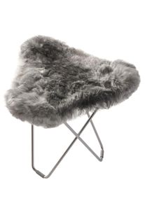 Iceland Flying Goose Tabouret en peau de mouton cuero Chrome / Shorn gris