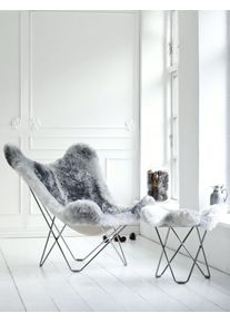 Iceland Flying Goose Tabouret en peau de mouton cuero Chrome / Shorn noir