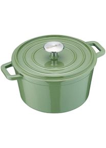 Berndes Bräter Cocotte B.IRON Gusseisen rund 26 cm 5 Liter salbeigrün INDUKTION, Pfanne + Kochtopf, Grün