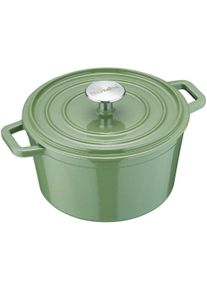 Berndes Bräter Cocotte B.IRON Gusseisen rund 24 cm 3,75 Liter salbeigrün INDUKTION, Pfanne + Kochtopf, Grün