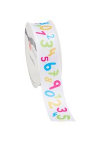 Magni, Geschenkverpackung, PRÄSENT Satinband Schulanfang bunte Zahlen 25mmx3m (Geschenkband, 1 x)