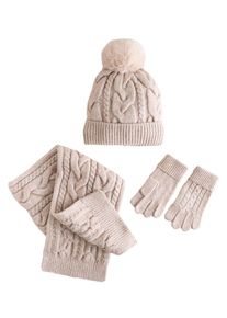 next Beanie mit Schal und Handschuh Set Mädchen beige Größe XS/S Unifarben