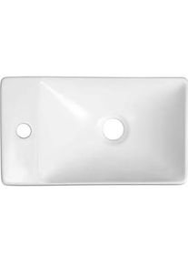 Blue Label, Waschbecken, Keramik-Waschtisch mit Hahnloch links - 38x22x10 cm - ohne Überlauf - weiss matt