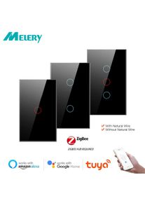 Melery Zigbee Smart Light Switch with/without Neutral Wire Wall Touch Sensor Glass Panel Voice Remote by Tuya Alexa Google Home