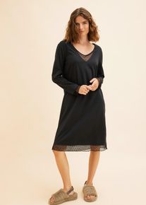 Chemise de nuit en coton avec empi&egrave;cements dentelle - noir - taille 50/52 (XL) avec coton - bonprix